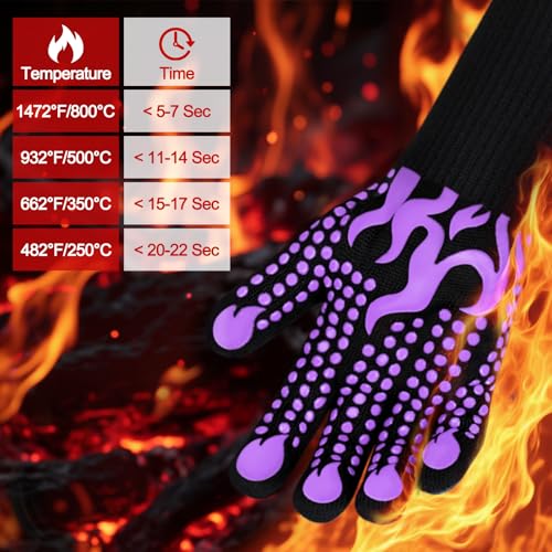 BBQ Gloves 1472 Degree F Heat Resistant Grilling Gloves Silicone Non (long / Purple)