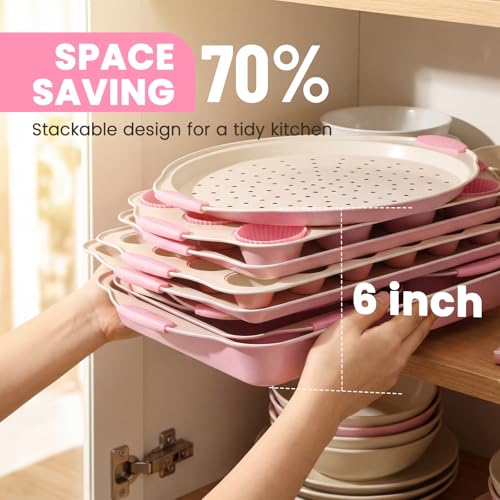 22 PCS Nonstick Baking Pans Set (Pink)