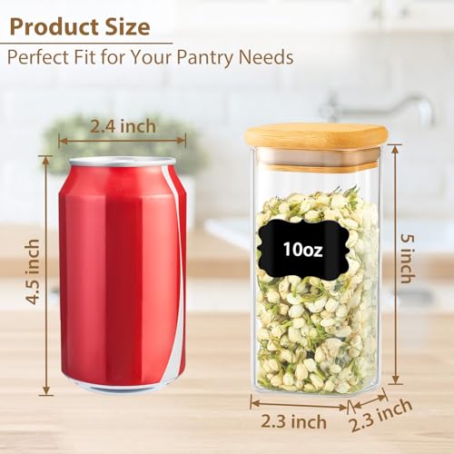 12 Pack 10 oz Square Glass Spice Jars with Lids and Labels (12PCS / 10oz)