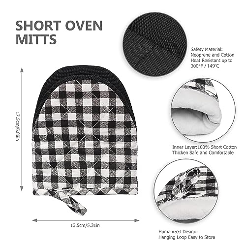 1 Pair Short Oven Mitts (Black and White Grid)