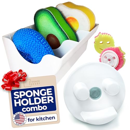 BeraTek Sponge Daddy Caddy & Under Sink Sponge Holder Combo (White Combo Pack)