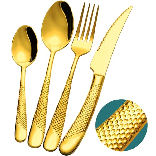 16 Piece Luxury Gold Hammered 18 (Gold)
