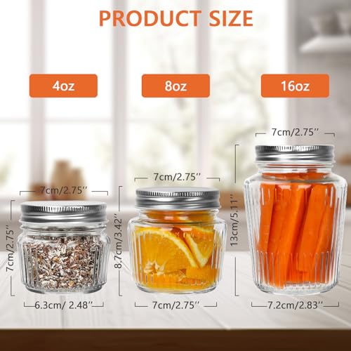 Glass Mason Jars with Lids (Vintage 16oz 4pack)