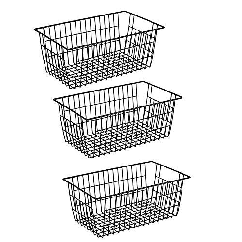 Farmhouse Metal Wire Basket (Black-3pack / 15.7"L x 9.5"W x 6.3"H)