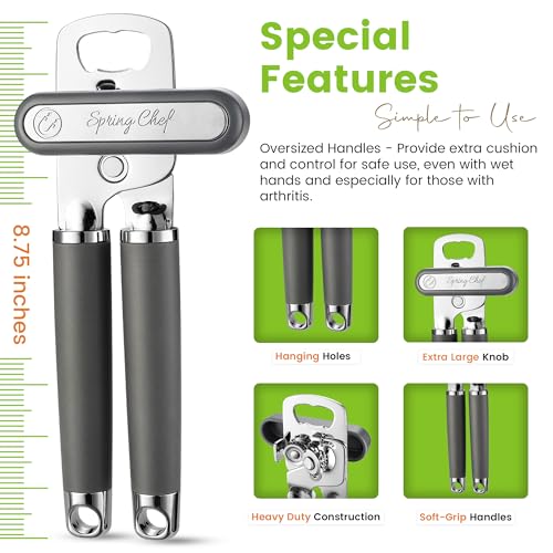 Stainless Steel Manual Can Opener with Soft Grip Handles (Gray)