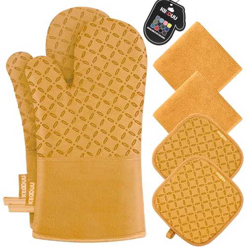 Oven Mitts and Pot Holders 6pcs Set (Orange)