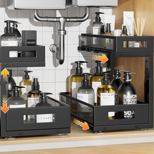 2 Pack Under Sink Storage Organizer (Black / 2 Pack-15.74"Dx11.4"-16.14"H)