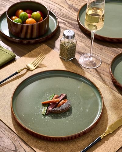 Dinnerware Set for 6 (Moss Green & Brown)