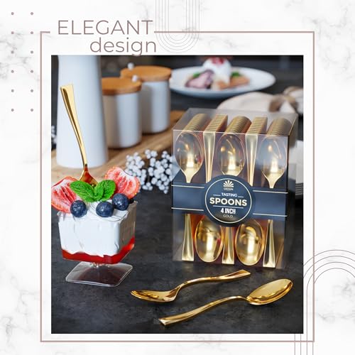 Mini Gold Dessert Spoons Bulk Pack of 500 Disposable 4 Inch Plastic Miniature Spoons (Mini Gold Spoon)