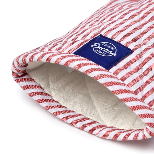 Oven Mitts Heat Resistant Kitchen Gloves (Oven Gloves / Ticking Red)