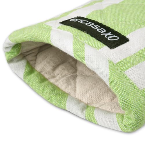 Oven Mitts Heat Resistant Kitchen Gloves (Oven Gloves / Franca Lime Stripes)