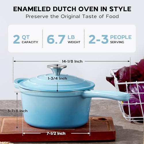 2 Quart Enameled Cast Iron Saucepan (Lake Blue / 2 Quarts)