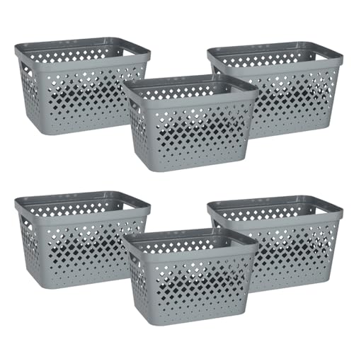Plastic Storage Basket Set (Grey / 4 Gallon)