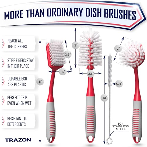 Dish Brush Set of 4 (Red)