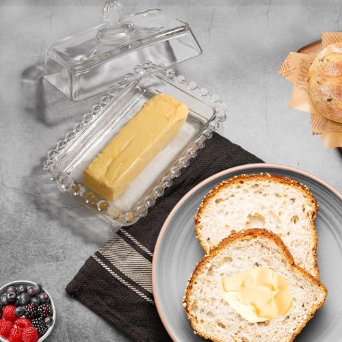 Retro Farmhouse Clear Glass Butter Dish with Lid for Countertop