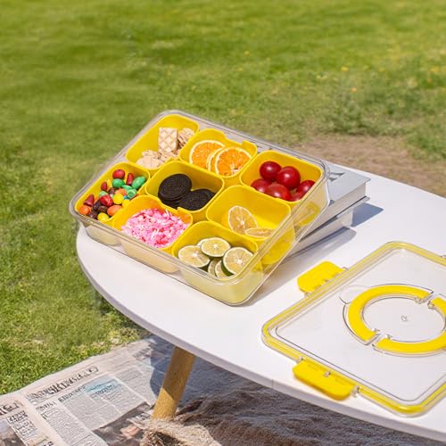Divided Serving Tray with Lid and Handle (Yellow-1 Pack)