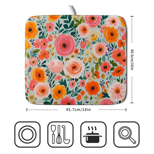 Spiral Flower Dish Drying Pad (Spring Flowers / 18" x 16")