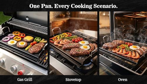 Updated 25" x 16" Cast Iron Griddle for Gas Grill (25.2" x 16.2" x 2.6")