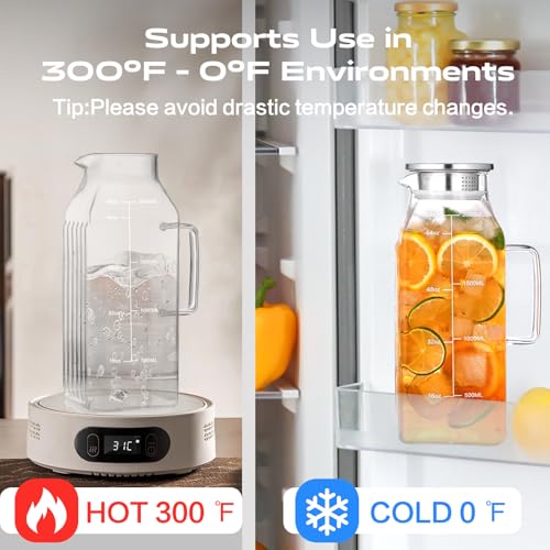68oz Glass Pitcher with Lid and Handle for Fridge (2 Count)