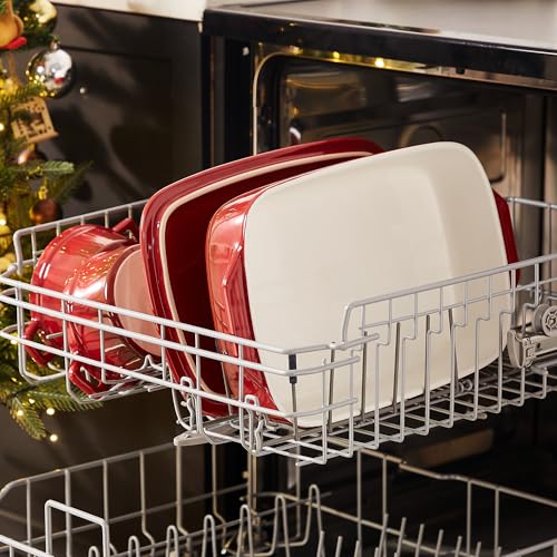 Large Ceramic Casserole Dish with Lid (Red)