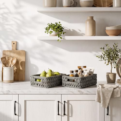 Wicker Baskets for Storage (Gray / 11¼"L x 7½"W x 3½"H)