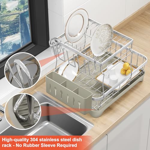 2 Tier Dish Drying Rack for Kitchen Counter (2-tier - Grey)