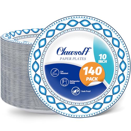 140 Pack 10 Inch Disposable Heavy Duty Blue Printed Paper Plates (Blue / 10 in)