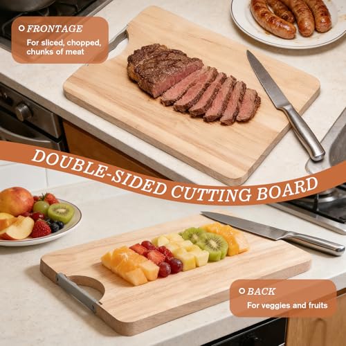 Wooden Cutting Board Set of 3 with Holder Maple Chopping Boards for Kitchen (15"L x 10.2"W)