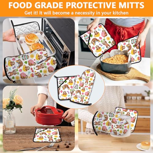 Cute Cartoon Sloth Oven Mitts and Pot Holders Sets 4Pcs (Cute Cartoon Sloth)