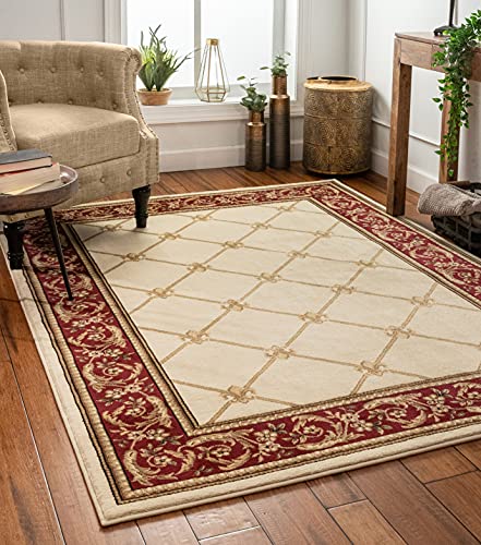 Timeless Collection Fleur De Lis Ivory 5x7 Luxurious Traditional French Aubusson Oriental Area Rug Perfect for Living Room Bedroom or Dining Room Easy (5'3" x 7'3" (Rectangular) / Ivory)