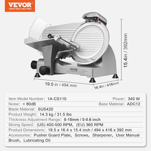 Meat Slicer 340W Electric Deli Food Slicer with 10" SUS420 Stainless Steel Blade and Built (10 inch)
