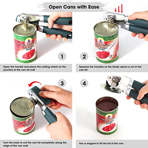 Heavy Duty Hand Can Opener Manual with Magnet Lid Remover (Green)