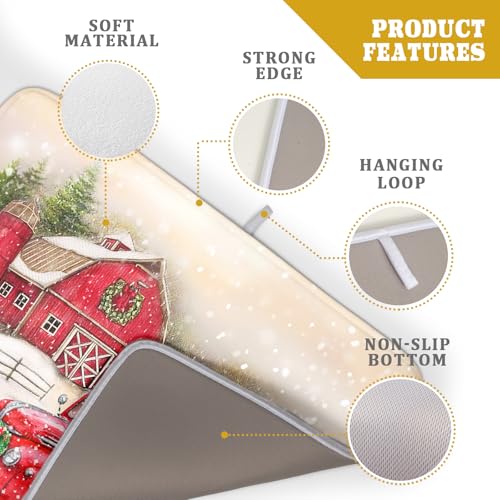 Red Truck Dish Drying Mat Xmas Tree Dish Drainer Rack Mat Winter Microfiber Absorbent Drying Pad for Home Kitchen Counter Decor 18x24 Inch (Xmas Red Truck / 18" x 24")