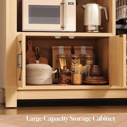 73" Tall Arched Bakers Rack with Power Outlet and LED Light (Natrual)