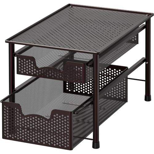 Stackable 2 Tier Sliding Basket Organizer Drawer (2-Tier / Bronze)