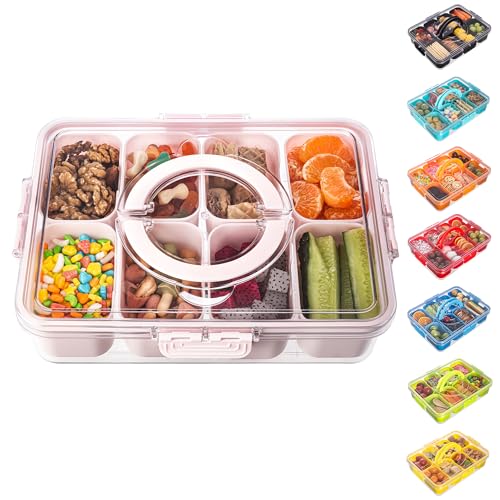 Divided Serving Tray with Lid and Handle (Pink-1 Pack)