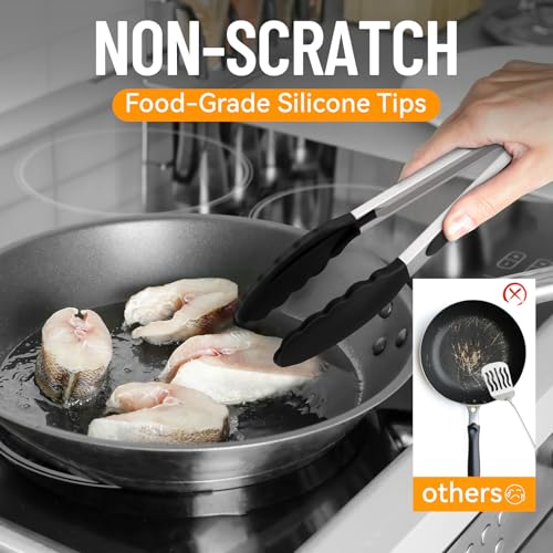 Silicone Kitchen Tongs for Cooking (Black)