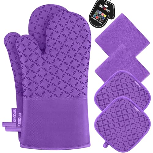 Oven Mitts and Pot Holders 6pcs Set (Purple)