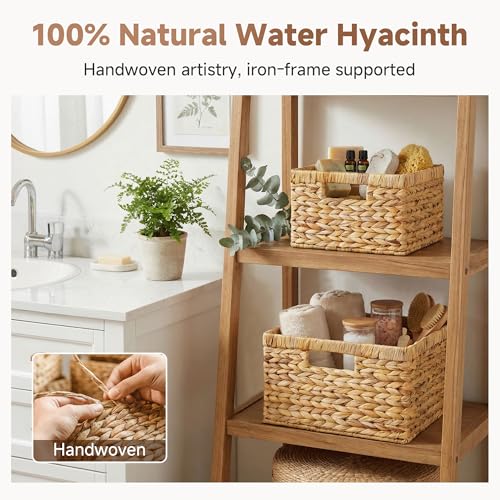 Wicker Baskets for Storage (Natural (Water Hyacinth) / 11½"L x 11½"W x 7"H + 9¾"L x 9¾"W x 6½"H)