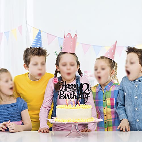 1 PCS Happy 12th Birthday Cake Topper Glitter Cheers to 12 Years Birthday Cake Pick 12 Fabulous Cake Decoration for Happy 13th Birthday Theme Party Decorations Supplies Black (Black / 12th)