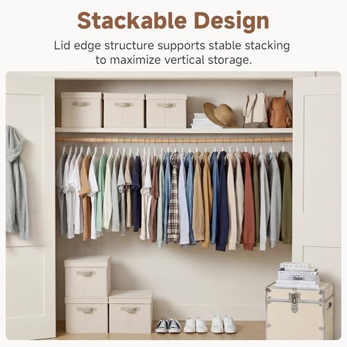 Fabric Storage Bins with Lids (Cream White / Jumbo)