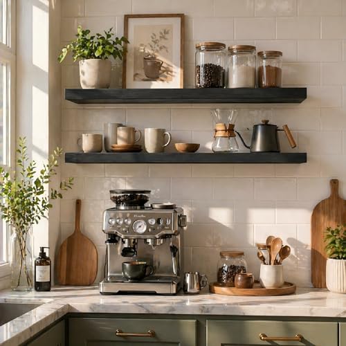 60 inch Black Floating Shelves for Wall 8 (Black / 60'' x 8''x 2''(set of 2）)