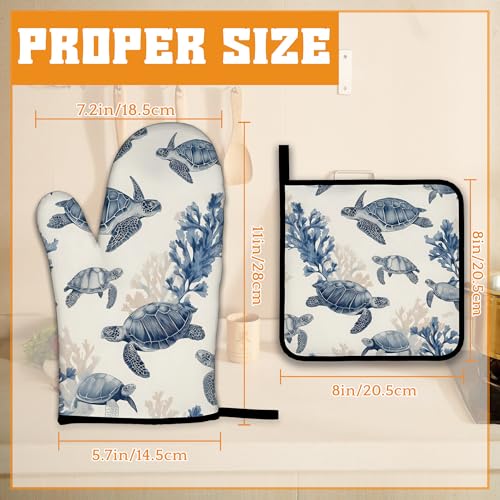 Turtle Coral Oven Mitts and Pot Holders Set (4 Count)