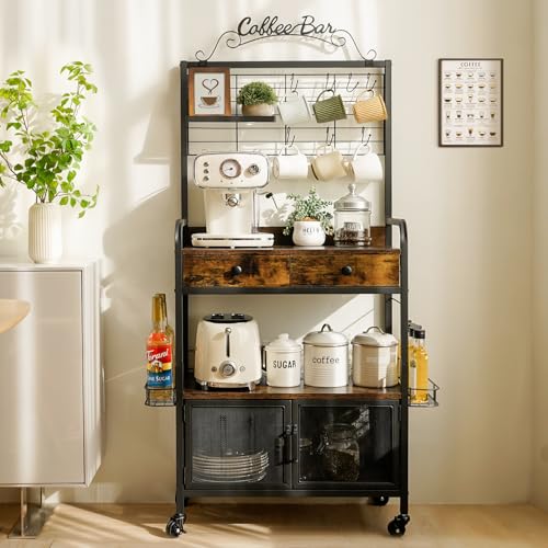 Rolling Coffee Bar Cart for Small Spaces (Black & Brown)