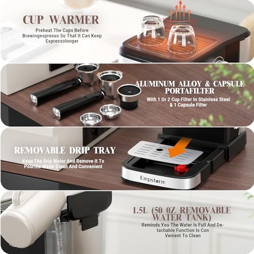 20 Bar Espresso Machine with Milk Frother Steam (Industrial-Silver)