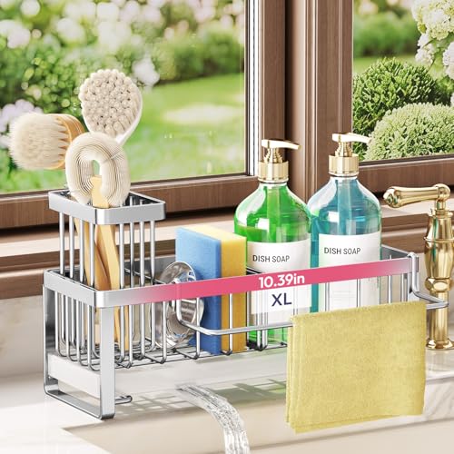 Sponge Holder for Kitchen Sink (Silver-large / Large)