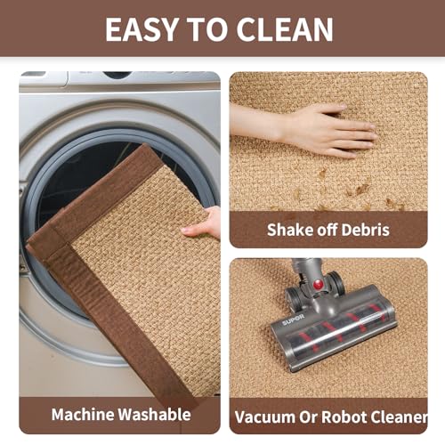 Kitchen Runner Rugs Non Slip Washable Long Kitchen Mats Brown 17"x59" (7 Sq Ft)