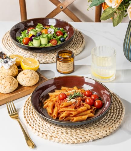 9.0" Ceramic Pasta Bowls Set of 4 (Set of 4 / Red)