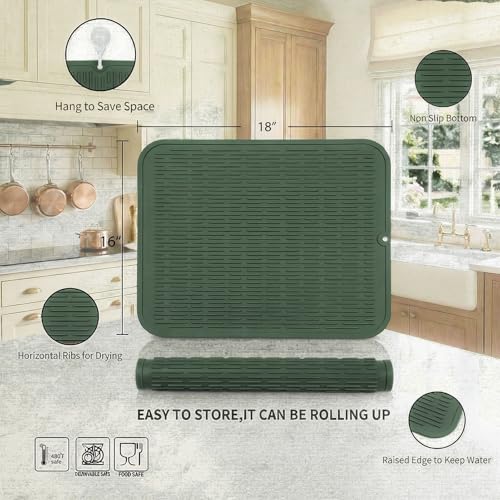 Silicone Dish Drying Mat for Multiple Usage (Green / 18"L x 16"W)