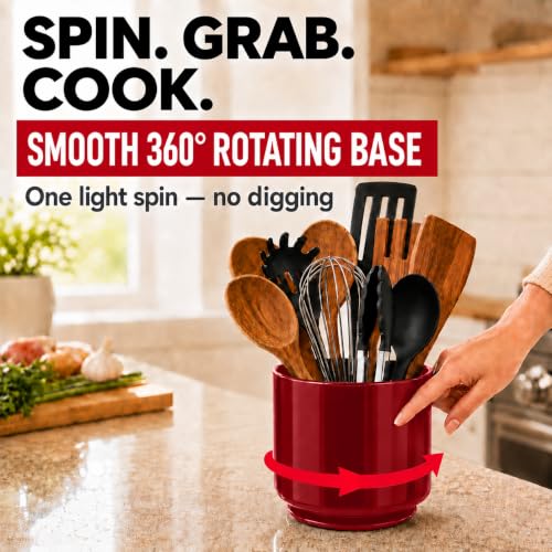 Plastic Extra Large Rotating Red Countertop Utensil Holder Kitchen Caddy (Empire Crimson)